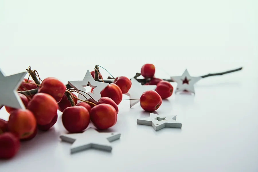 Soirée de Noël en entreprise avec sapin décoré et équipe réunie