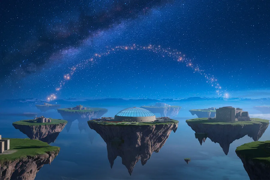 Ville flottante en 3D générée par une application de relaxation VR