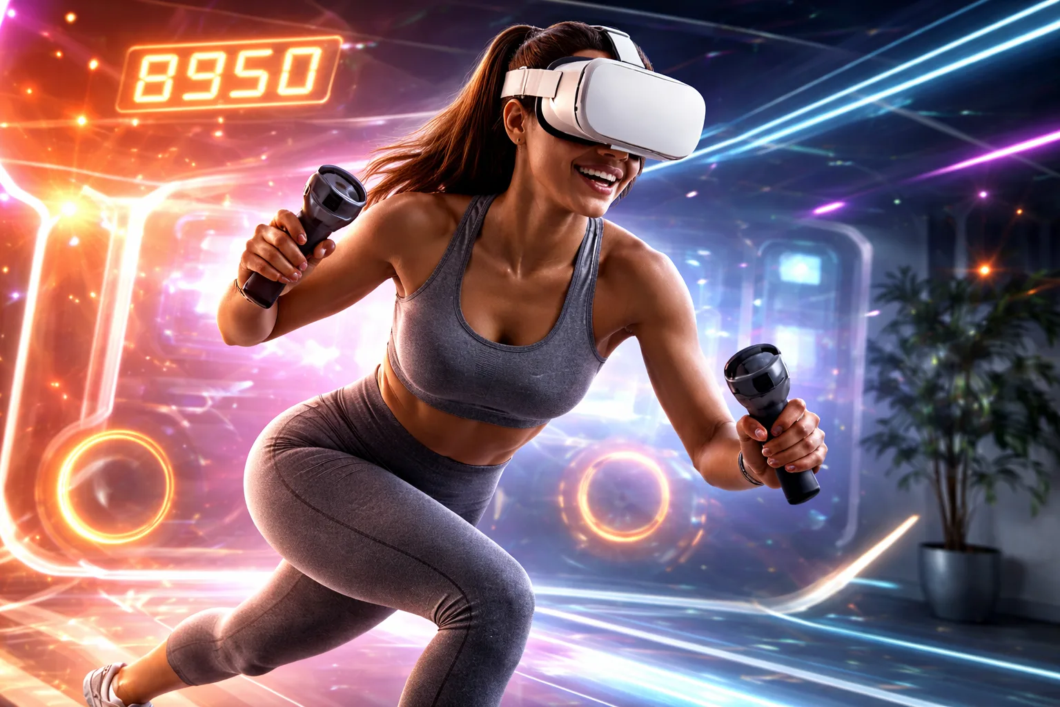 Femme en session de fitness VR avec casque Meta Quest