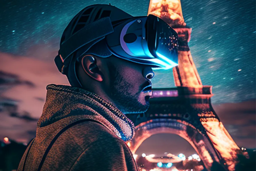 Vue aérienne de Paris avec la Tour Eiffel en réalité virtuelle 360 degrés