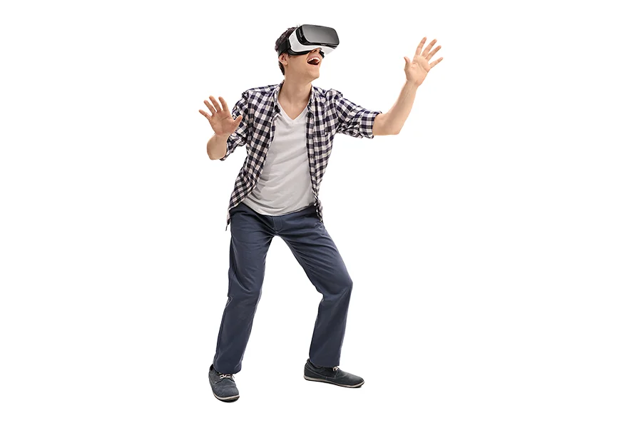 Personne portant un casque de réalité virtuelle autonome lors d'un événement professionnel