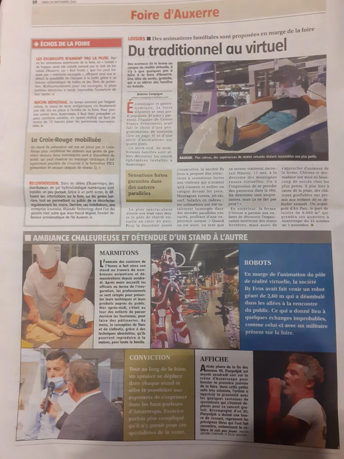 Article presse L'Yonne Républicaine - Du traditionnel au virtuel - reportage sur le pôle VR à la Foire d'Auxerre